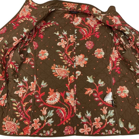 Lands' End Thermolite Reversible Barn Quilted Jacket Brown Floral Print Size‎ L - Picture 6 of 16